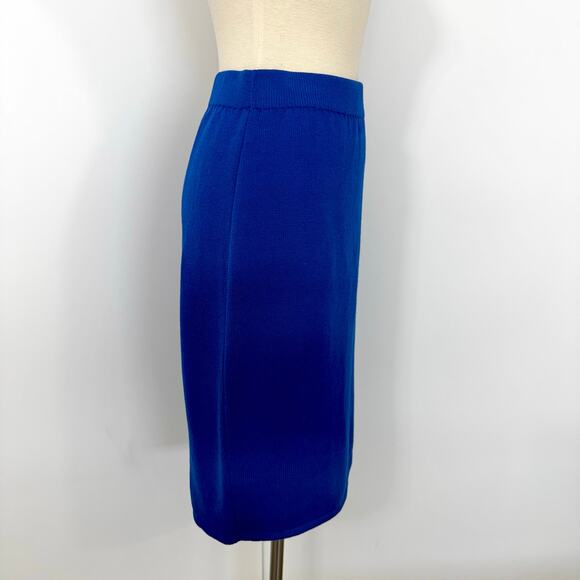 St. John Santana Knit SET Short Sleeve Cardigan and Skirt Blue Vintage | Size 6 - Picture 8 of 13
